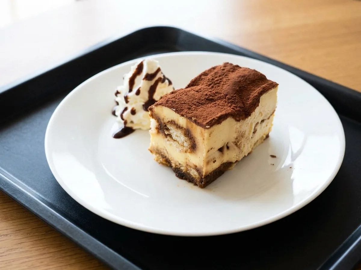 A cocoa-dusted slice of tiramisu.